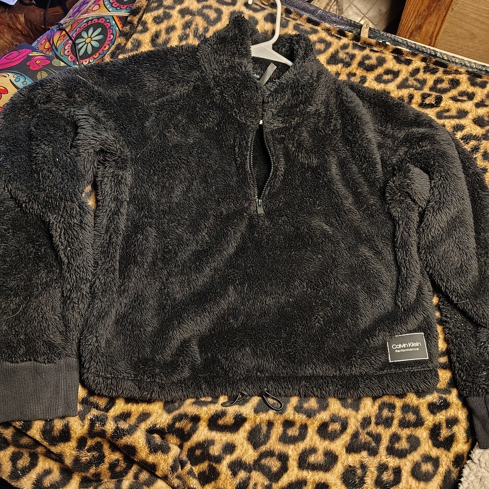 Calvin Klein Men's Plush Black Zip-Up Sweater